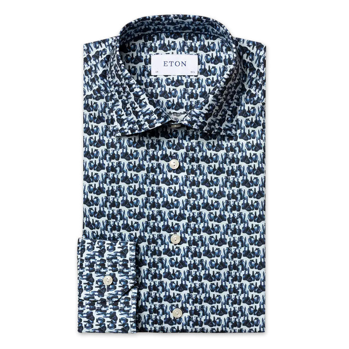 Eton - Slim Fit Glass Print Shirt in Navy - Nigel Clare