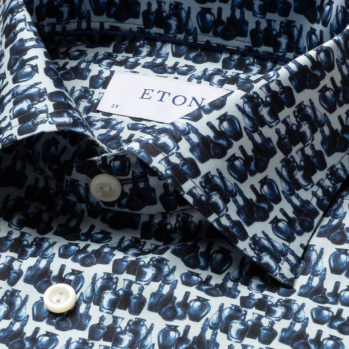 Eton - Slim Fit Glass Print Shirt in Navy - Nigel Clare