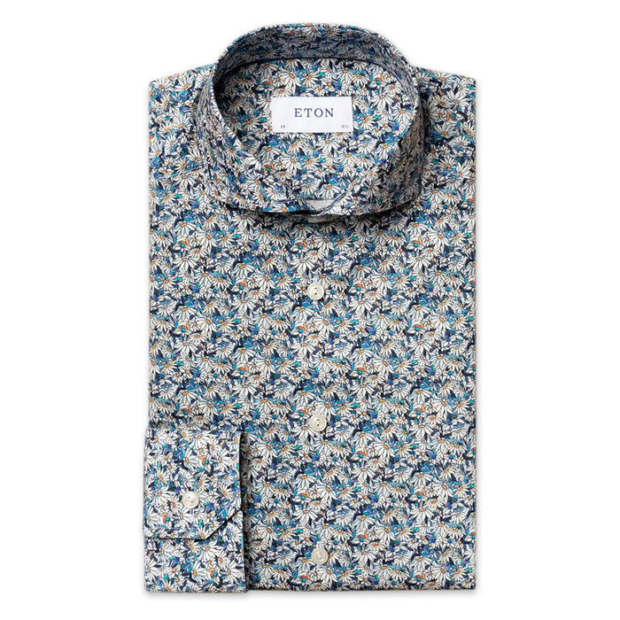 Eton - Slim Fit Stained Floral Print Shirt in Blue - Nigel Clare