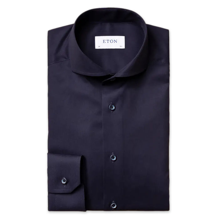 Eton - Slim Fit Twill Shirt in Navy - Nigel Clare