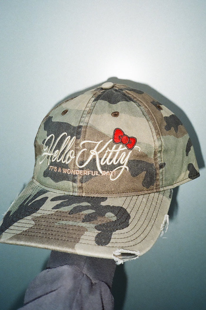 Faded Woodland Camo "HELLO KITTY" Cap - Beige