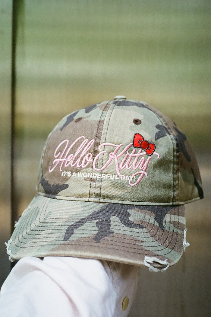 Faded Woodland Camo "HELLO KITTY" Cap - Pink