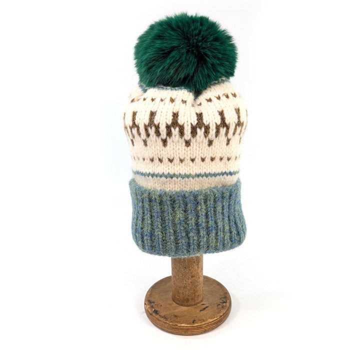 Fair Isle Pattern PomPom Hat - Green