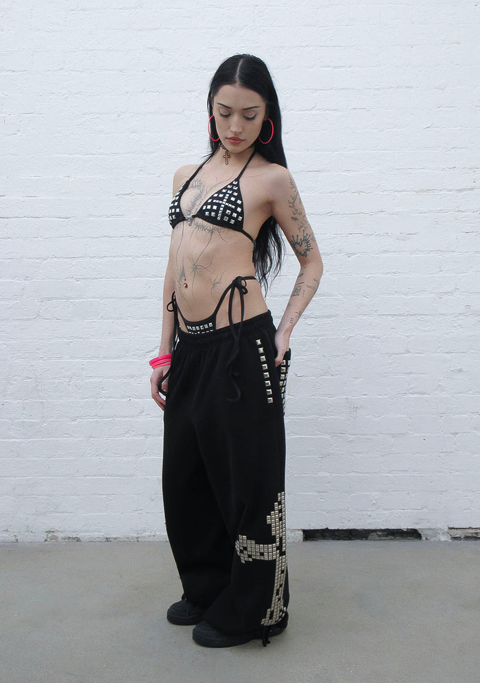 FAITHFUL STUDDED TRIANGLE BIKINI TOP BLACK