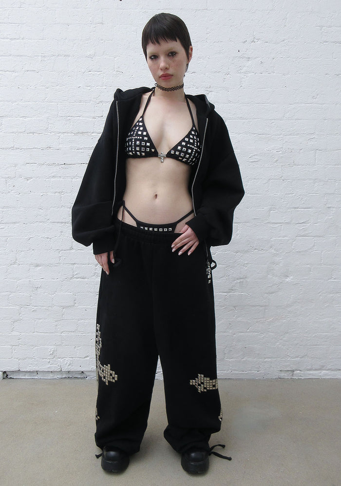 FAITHFUL STUDDED TRIANGLE BIKINI TOP BLACK