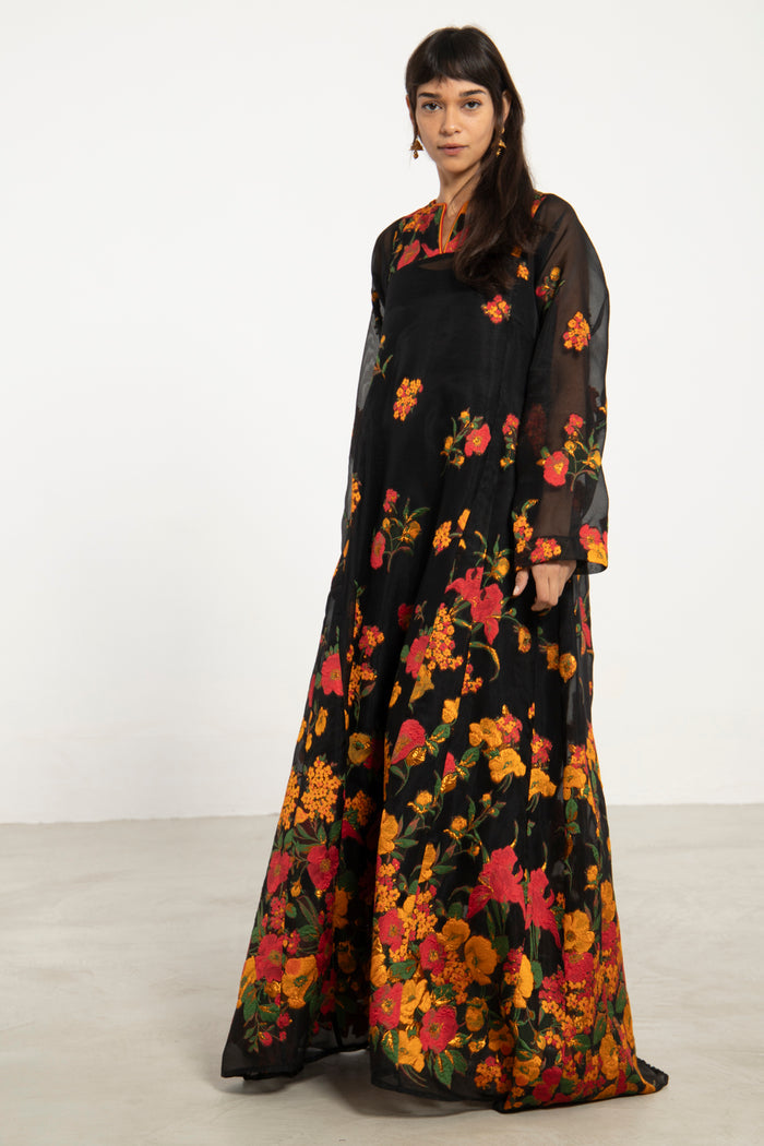 Fajer Silk Black Floral Dress
