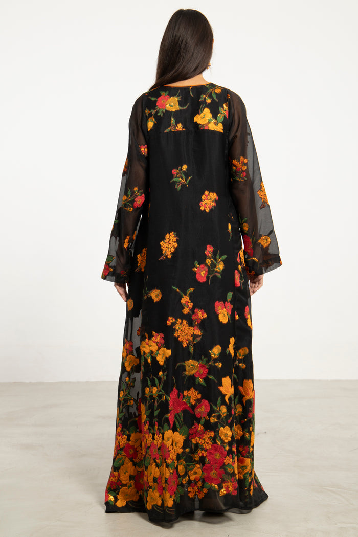 Fajer Silk Black Floral Dress
