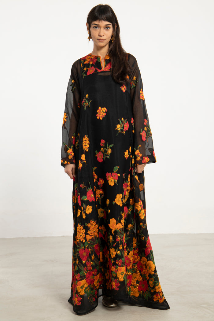 Fajer Silk Black Floral Dress