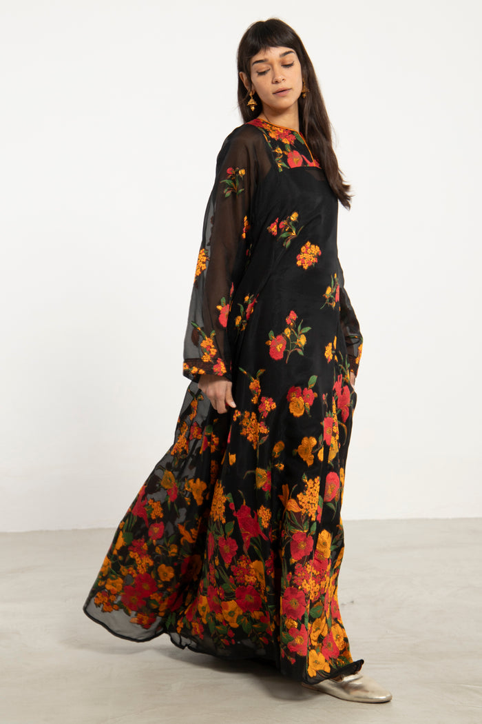 Fajer Silk Black Floral Dress