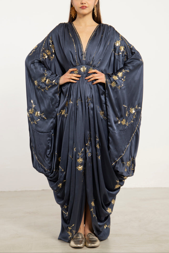 Farah Silk Charcoal Blue Gown