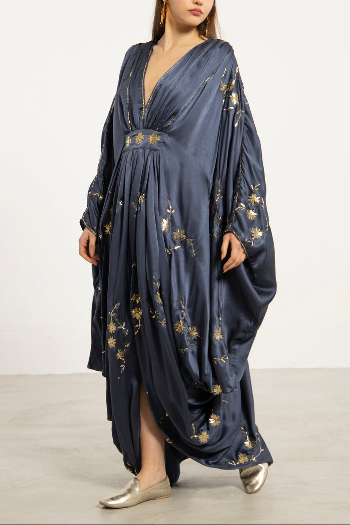 Farah Silk Charcoal Blue Gown