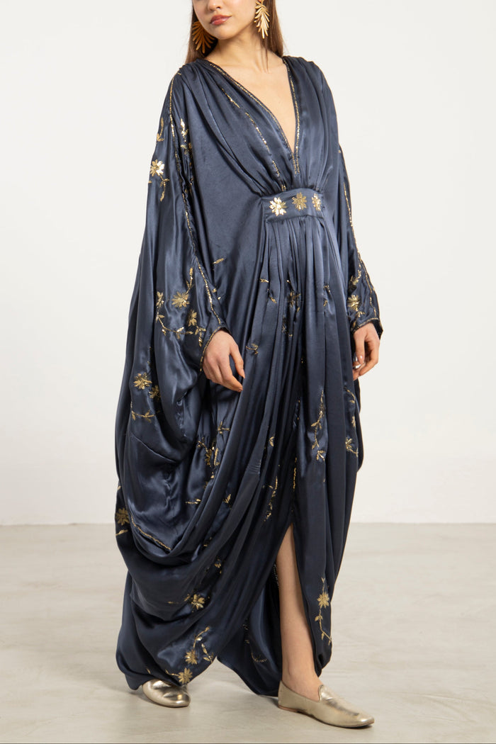 Farah Silk Charcoal Blue Gown
