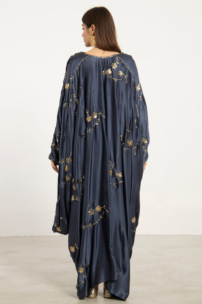 Farah Silk Charcoal Blue Gown