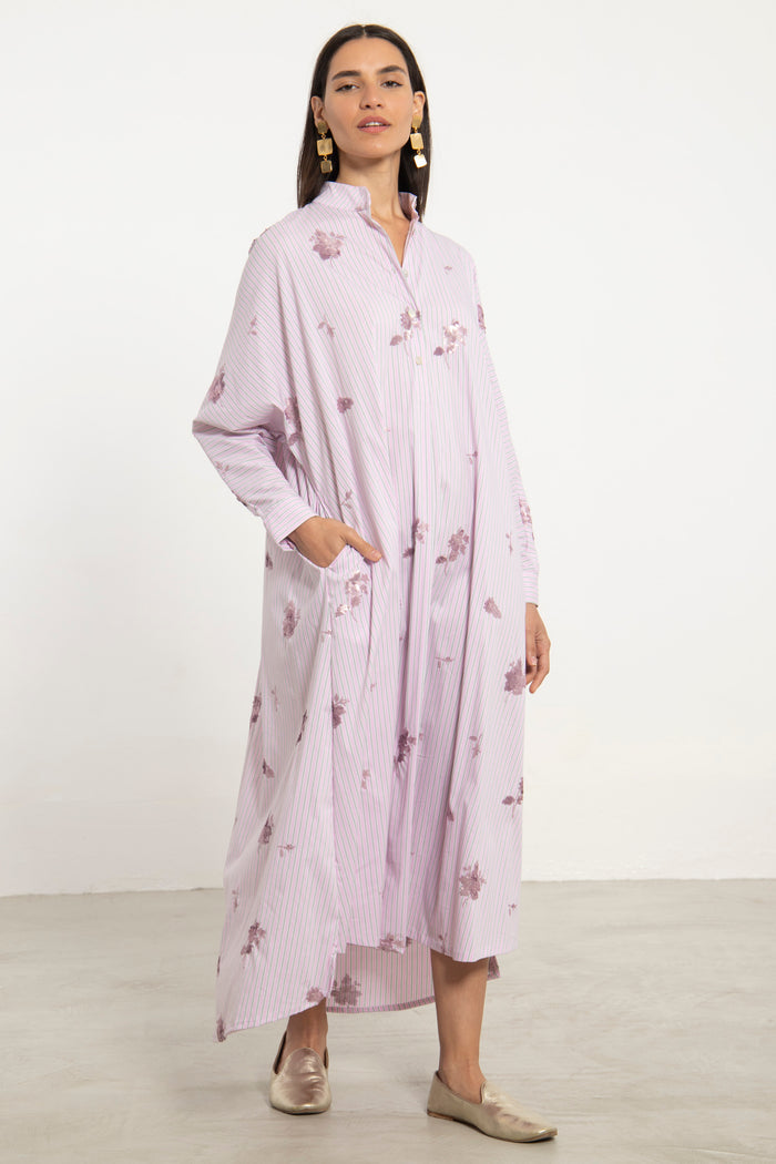 Fardous Cotton Stripe Embroidered Dress