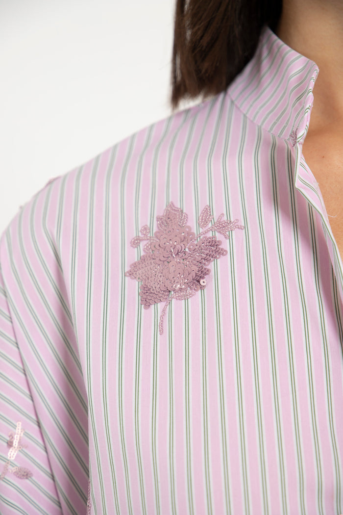 Fardous Cotton Stripe Embroidered Dress
