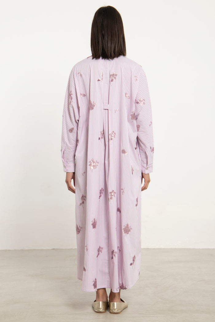 Fardous Cotton Stripe Embroidered Dress