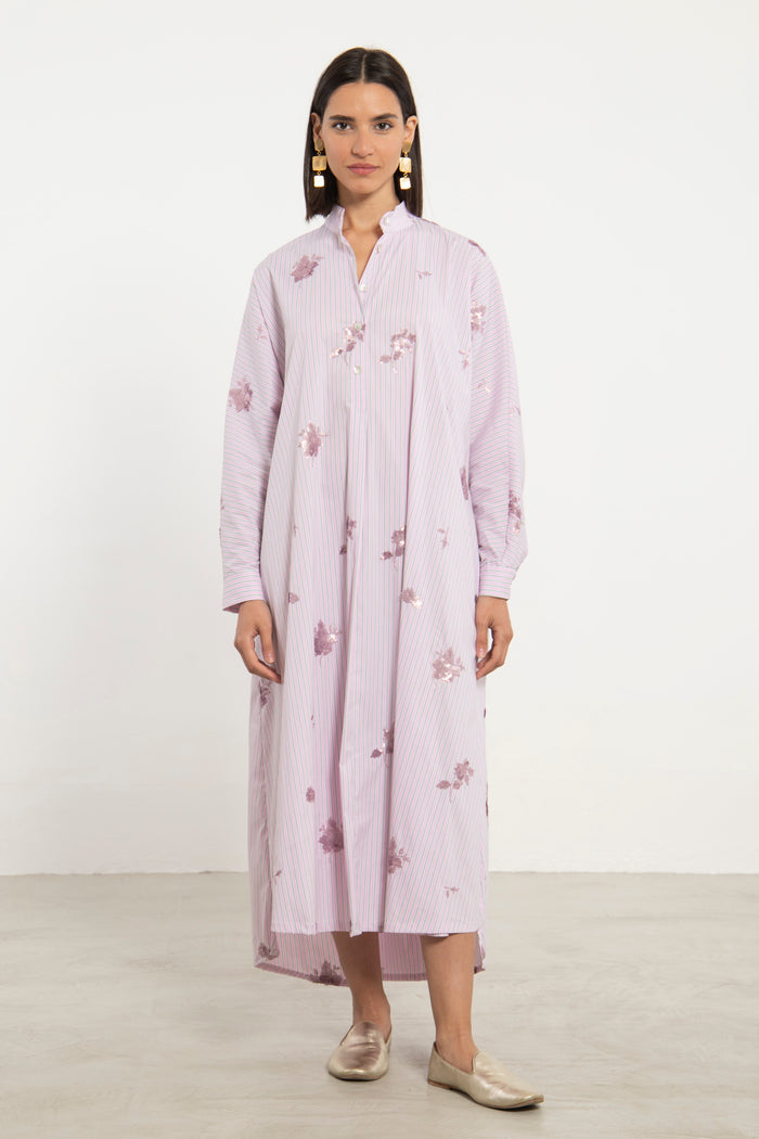 Fardous Cotton Stripe Embroidered Dress