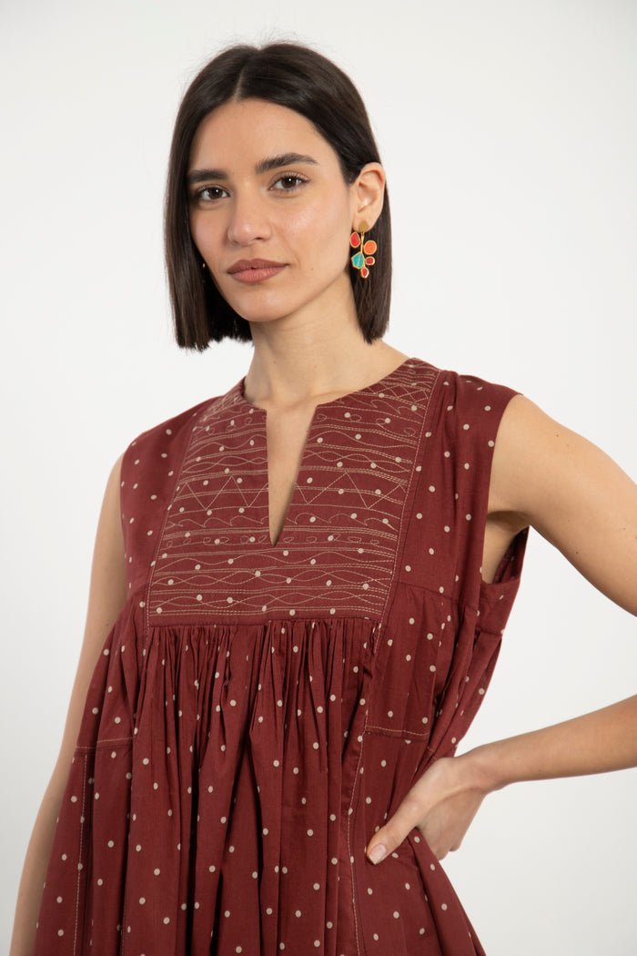 Farida Cotton Polka Dress - Sleeveless
