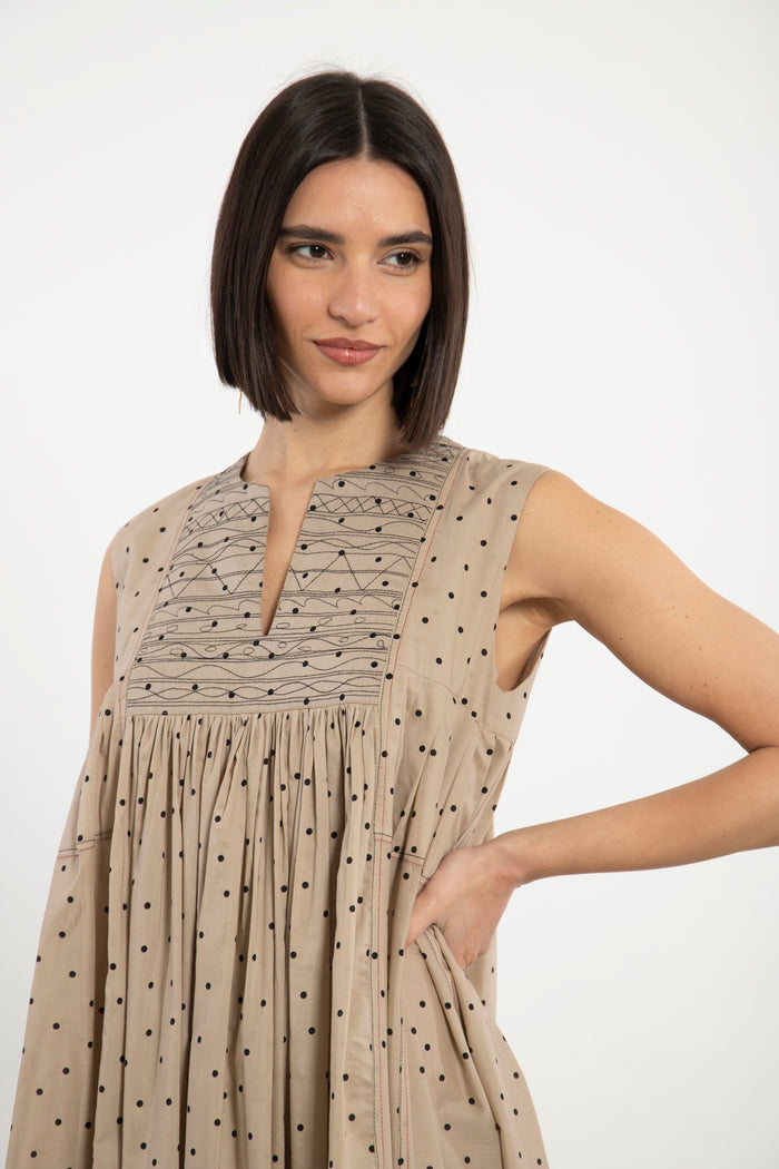 Farida Cotton Polka Dress - Sleeveless