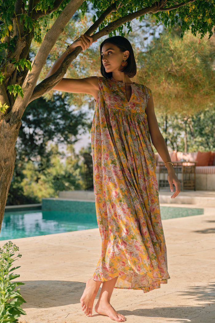 Farida Cotton Yellow Floral Dress