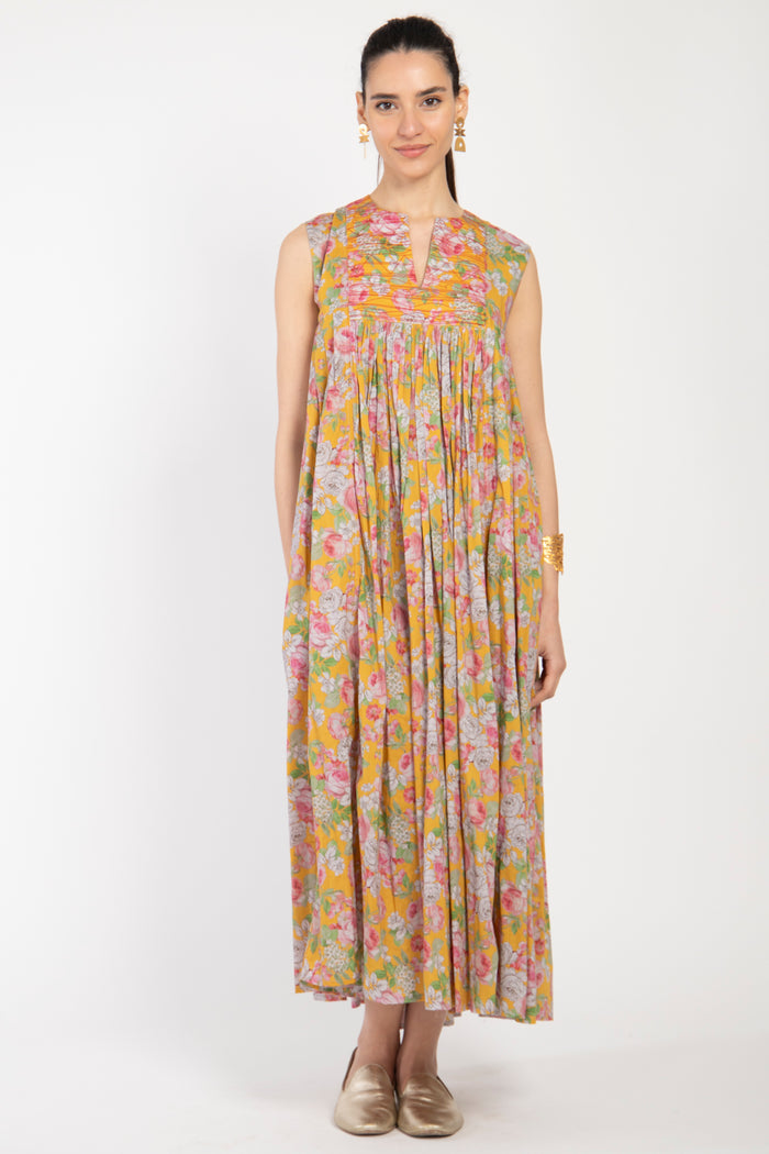 Farida Cotton Yellow Floral Dress