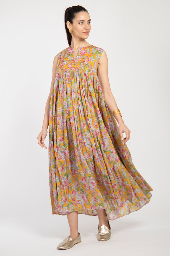 Farida Cotton Yellow Floral Dress