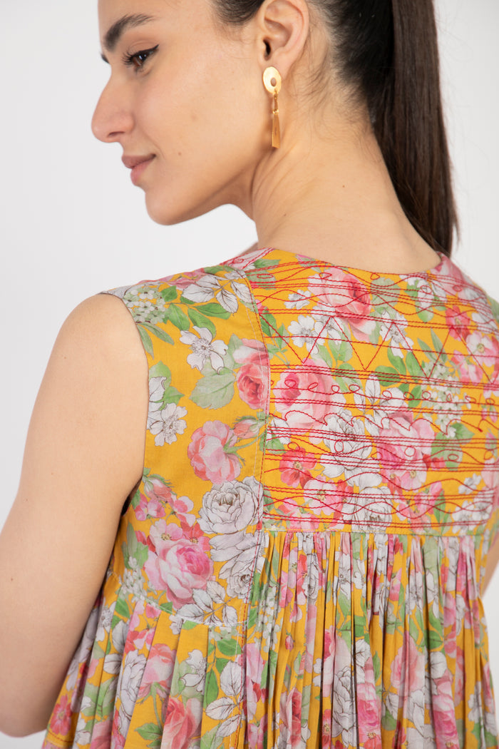 Farida Cotton Yellow Floral Dress