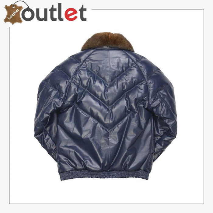 Fashion Quality Navy V Bomber Leather Jacket