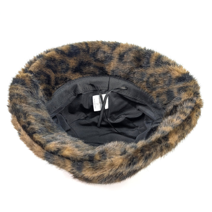 Faux Fur Bucket Hat - Dark Brown Animal Print