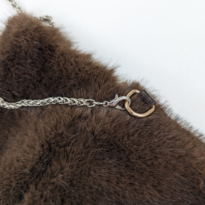 Faux Fur Cross Body Phone Bag with Chain Handle - Dark Brown