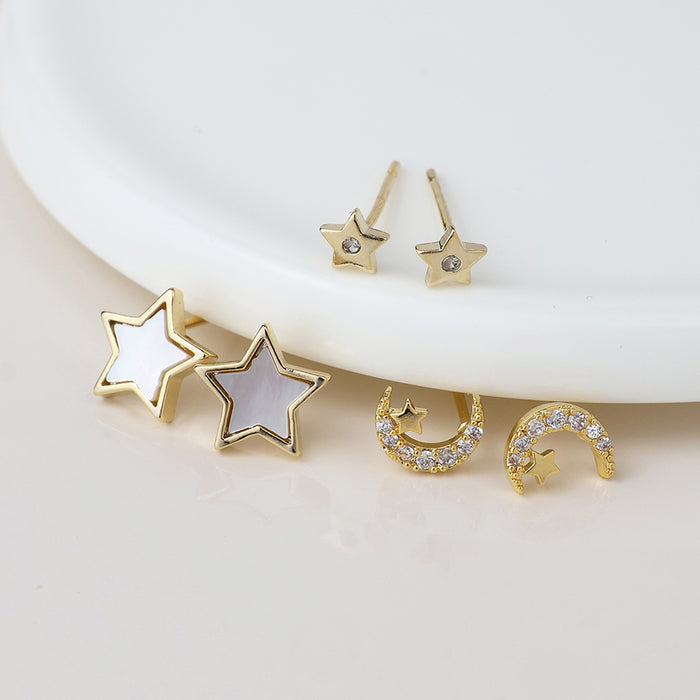 Faux Gold Plated Stars and Moons Triple Pair Stud Pack