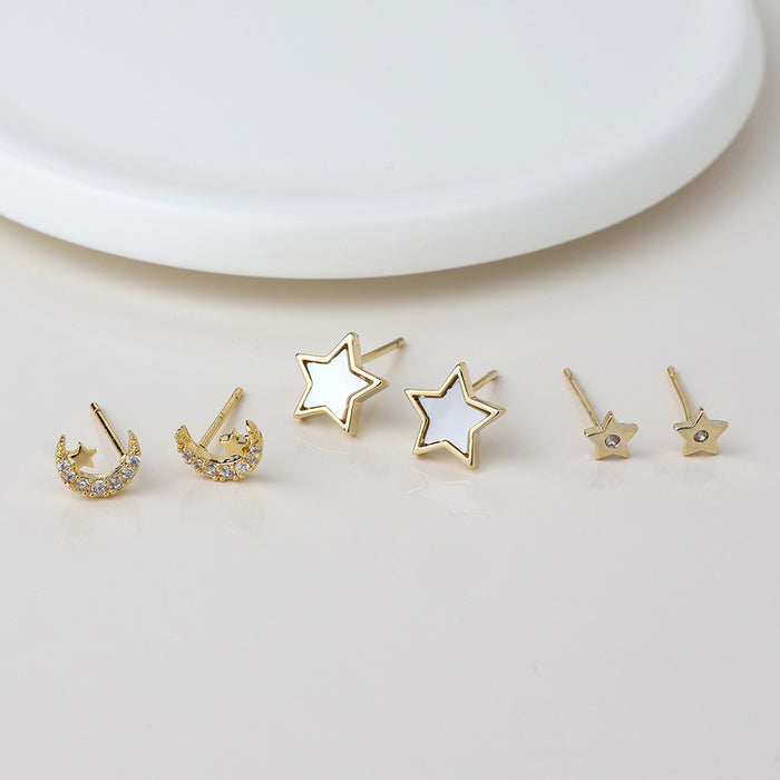 Faux Gold Plated Stars and Moons Triple Pair Stud Pack