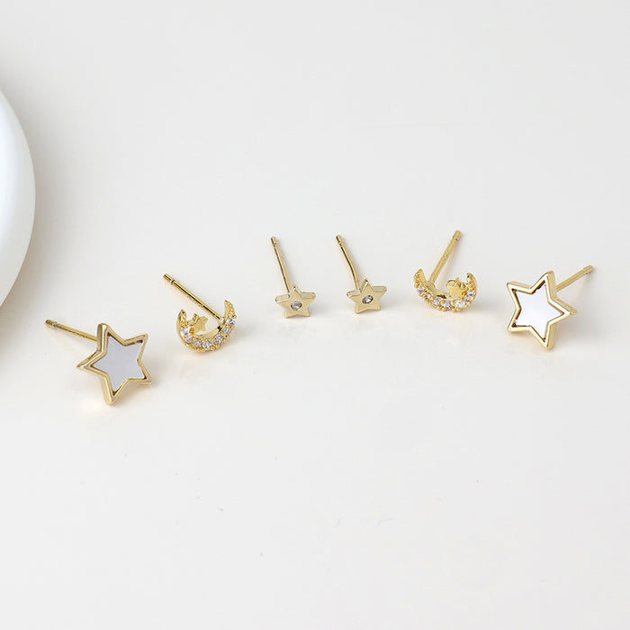 Faux Gold Plated Stars and Moons Triple Pair Stud Pack
