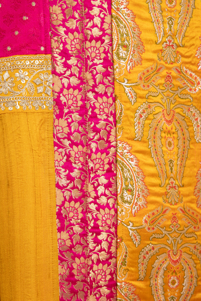 Fayrouz Silk Brocade Yellow & Fuchsia Dress