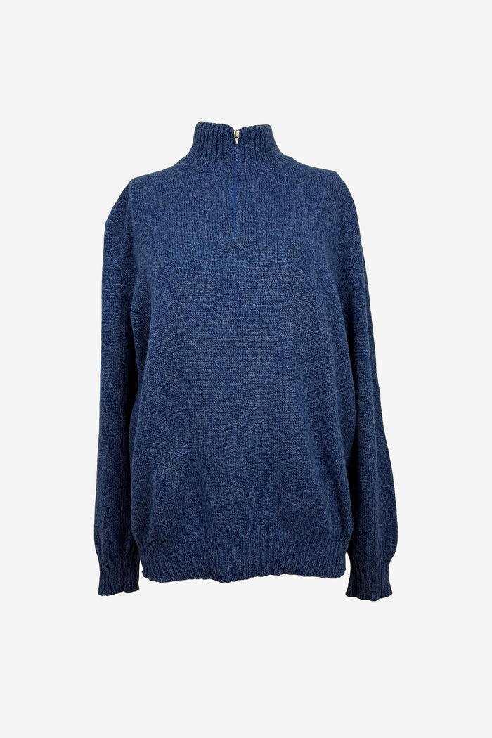Fedeli blue 100% Wool Zip Neck Sweater