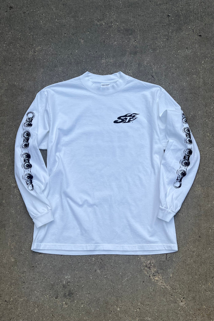 Flame:Chain Garment Dye Long Sleeve - WHITE
