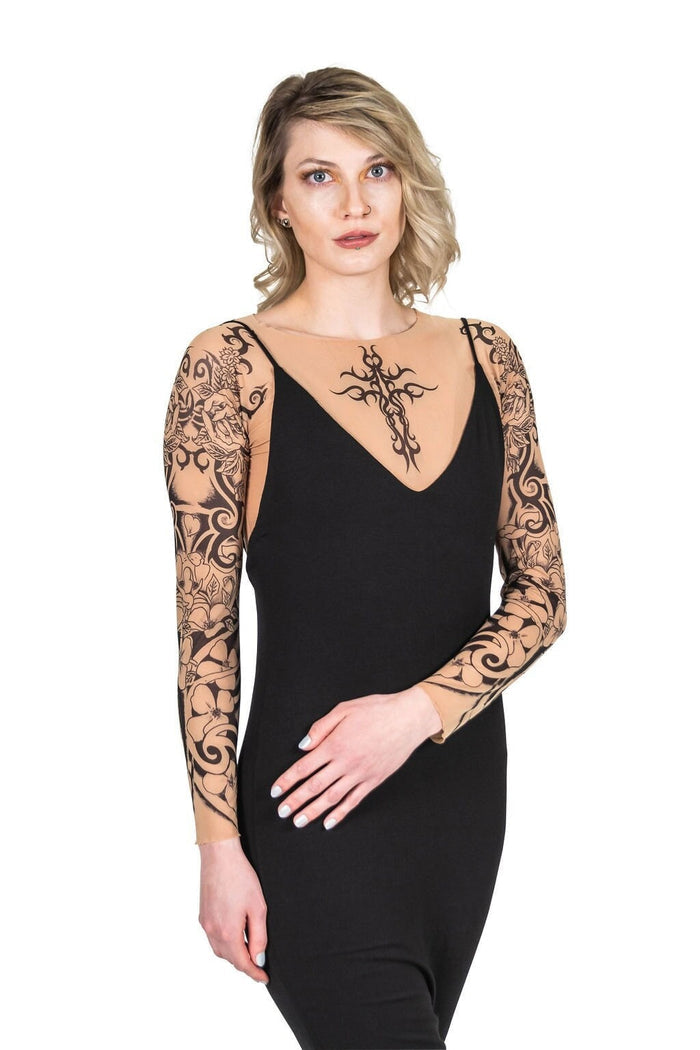 Flamenco Red Rose Tribal Art Lilies Mesh Tattoo Shirt