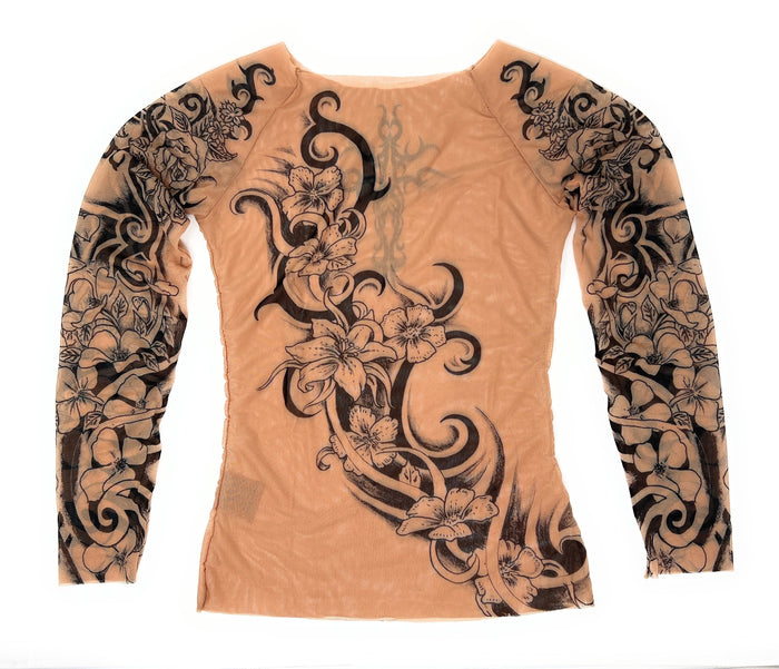Flamenco Red Rose Tribal Art Lilies Mesh Tattoo Shirt