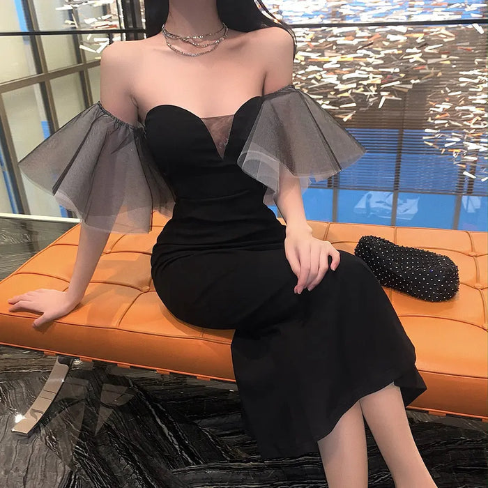 Flair Sleeve Off Shoulder Dress fashionnsio