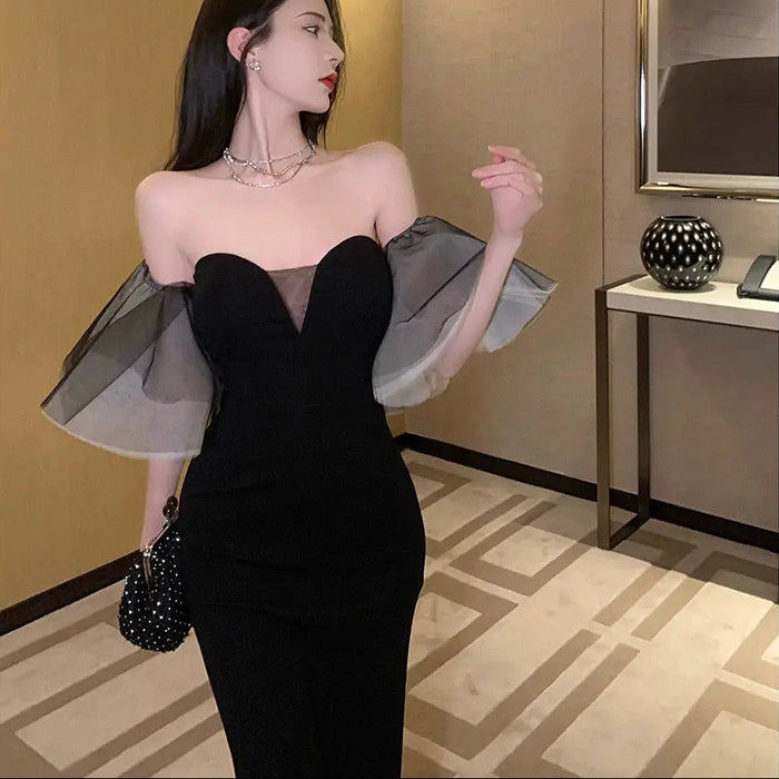 Flair Sleeve Off Shoulder Dress fashionnsio