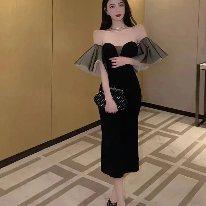 Flair Sleeve Off Shoulder Dress fashionnsio