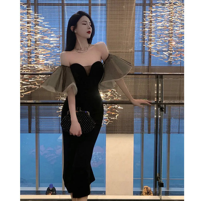 Flair Sleeve Off Shoulder Dress fashionnsio