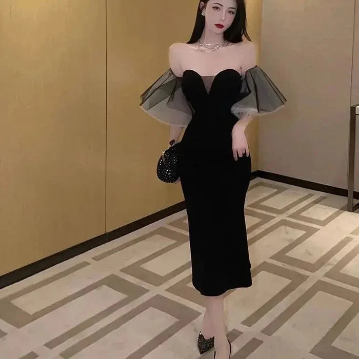 Flair Sleeve Off Shoulder Dress fashionnsio