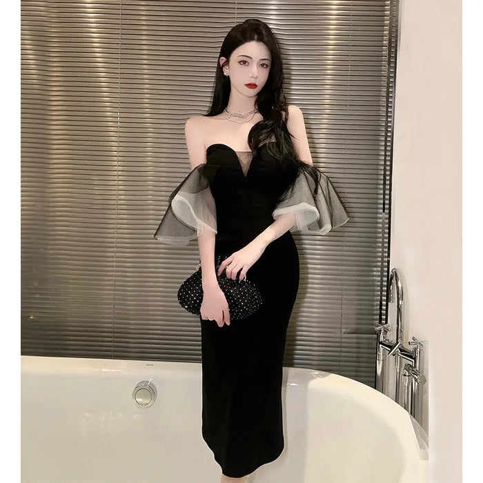 Flair Sleeve Off Shoulder Dress fashionnsio