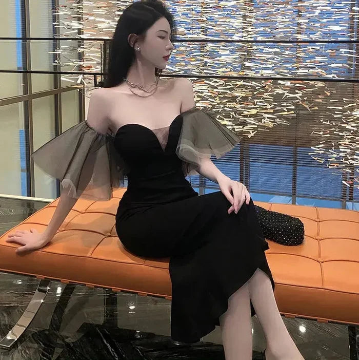 Flair Sleeve Off Shoulder Dress fashionnsio