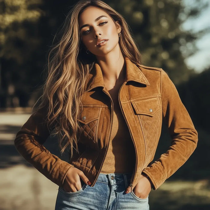 Fleur Jacket Tan - Nappa Suede