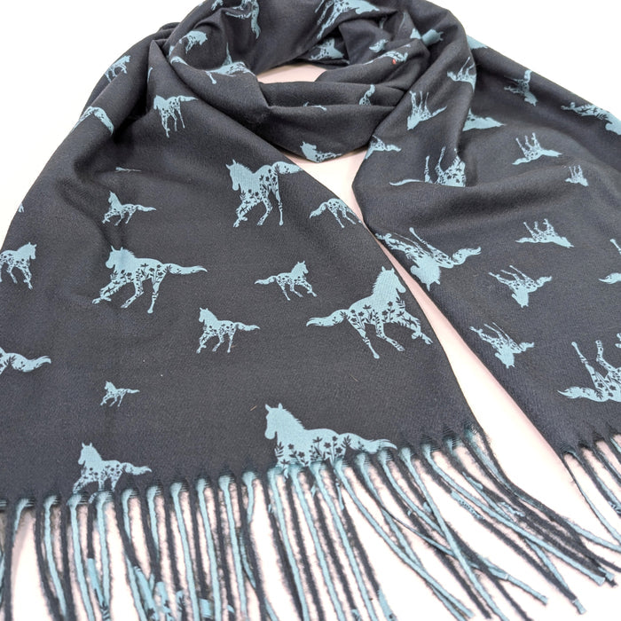 Floral Horse Pashmina Style Scarf (70x180cm) - Exclusive Design