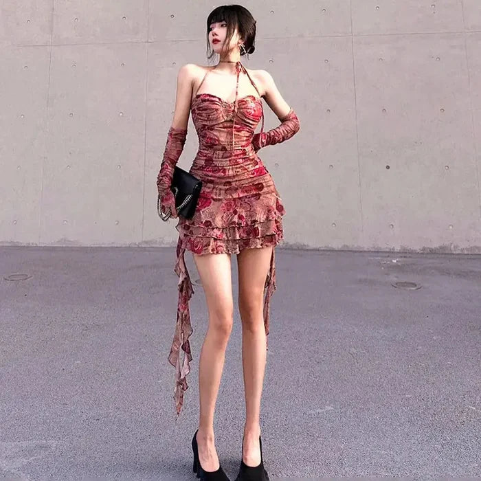 Floral Ruffles Dress With Sleeve fashionnsio