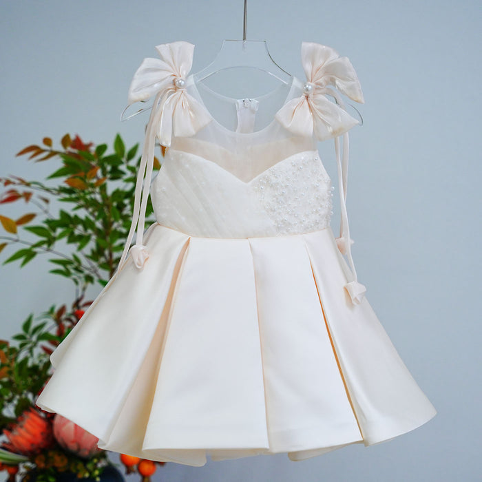 Flower Girl Dress with Stain Pearls for Birthday Wedding Party J582