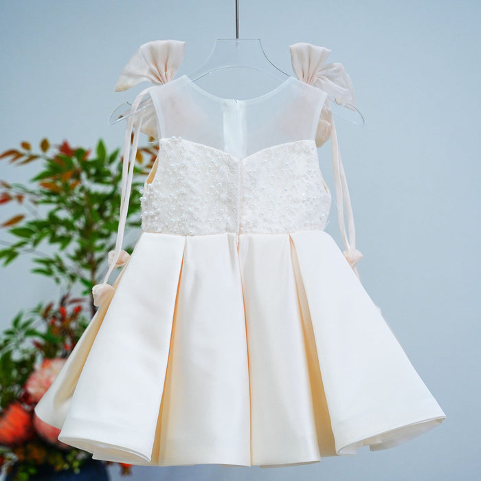 Flower Girl Dress with Stain Pearls for Birthday Wedding Party J582